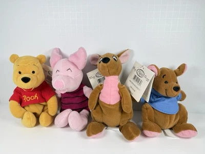 Disney Bean Bag Plush - Roo, Winnie the Pooh, Kanga And Piglet, 7” Lot Of 4 - Image 1 of 4