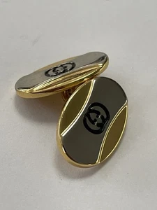 Gucci Gold Silber Ton Metall GG Logo Made In Italy Ovale Form Einzelner Manschettenknopf - Bild 1 von 7
