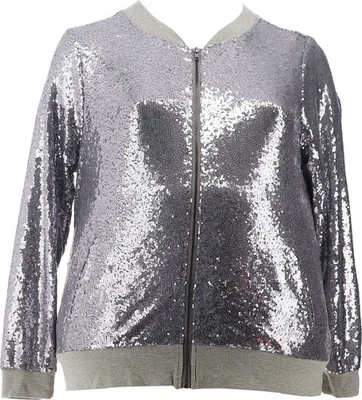 Chaqueta Bomber DG2 Diane Gilman Tejida Lentejuelas Gris XL NUEVA SIN ETIQUETAS (1096) Foto 1 de 4