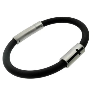 Armband Kautschuk schwarz mit Kreuz 21 cm kürzbar Konfirmation Kommunion Jesus - Bild 1 von 4