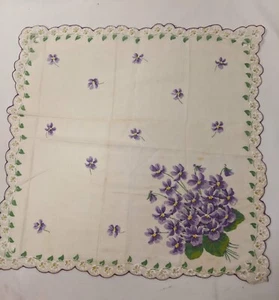 Vintage Baumwolle Jakobsmuschel Veilchen Taschentuch Taschentuch LILA LAVENDEL weiß BLUME - Bild 1 von 5