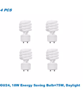 4 Bulbs, Twister GU24, 18W Energy Saving Bulb=75W,Daylight 5000K,UL Listed - Picture 1 of 2