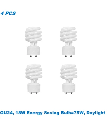 4 Bulbs, Twister GU24, 18W Energy Saving Bulb=75W,Daylight 5000K,UL Listed - Image 1 of 2