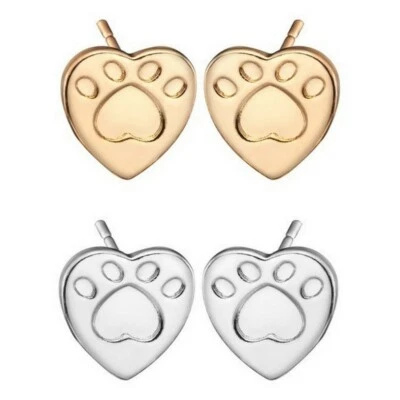 Ohrstecker Herz  Pfote Pfötchen Hund Katze Haustier  silber gold #Pf2 - Bild 1 von 2