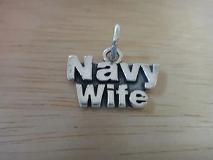 Sterling Silver 12x18mm says Navy Wife Military Charm! - Picture 1 of 2