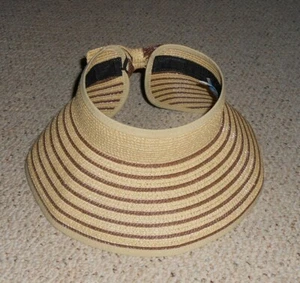 CRUISE CLUB WOMEN'S Straw Sun Beach Hat Adjustable Visor Beige/Brown EUC - Picture 1 of 5