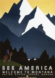 Poster da viaggio - Montana / Vedi America / USA / 1938 - Ristampa d'epoca A4 - Foto 1 di 1