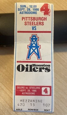1986  PITTSBURGH STEELERS vs HOUSTON OILERS Game Ticket Stub Astrodome 9/28/86 - Image 1 of 4