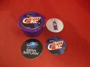 Cherry Coke Sega Saturn Console Tour '95 Promo 3 Pog Set w/ Plastic Canister - Picture 1 of 3