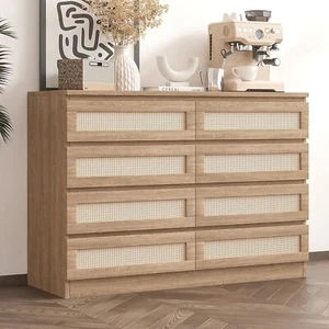 8 Drawer Dresser for Bedroom Rattan Chest of Dressers Modern Wooden Dresser Home - Picture 1 of 7