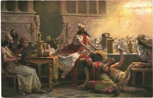 CPA Carte postale L' Histoire Sainte Ancien Testament-Série 5 image VIII Festin - Picture 1 of 2