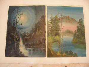 VINTAGE LOT OF 2 OIL PAINTINGS ON CANVAS ON WOOD FRAME SIGNED BY ERIKA Z 1989 - Picture 1 of 9