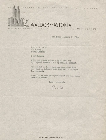 COLE PORTER - TYPED LETTER SIGNED 01/08/1946 Cover