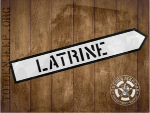 PANNEAU BOIS CAMPEMENT US 60X10CM DIRECTION LATRINE  .. jeep willys ww2 - Imagen 1 de 4