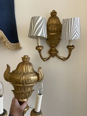 A pair of 19thC Italian carved giltwood wall light sconces 44cm, wired - Image 1 of 4