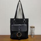 Bvlgari Tote bag leather black canvas A4 pocket silver logo Authentic From Japan