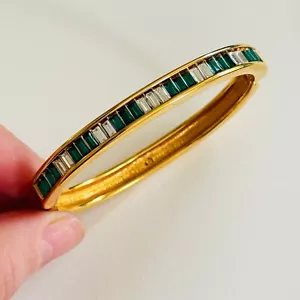 Swarovski signed Bracelet green clear baguette crystal gold high end designer - Picture 1 of 6