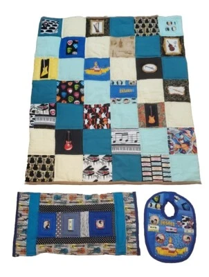 Juego de babero manta The Beatles hecho a mano 3 piezas guitarras rock roll regalo baby shower Foto 1 de 4