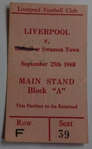 1968/69 League Cup 3rd Round Liverpool v Swansea Town Ticket Stub - Picture 1 of 2