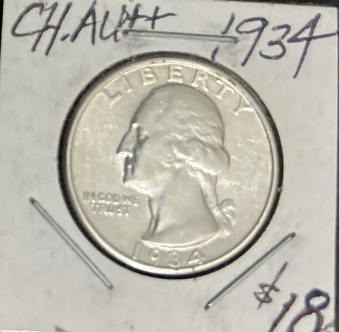 1934- P WASHINGTON QUARTER  Well Struck Lustrous AU++/BU Cover