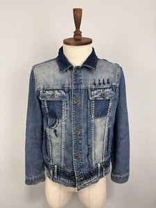 Desigual Blue Denim Hip Hop Hipster Buttons Embroidered Designer Jacket Sz S - Picture 1 of 24