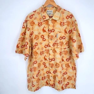 Columbia Orange Red Floral Linen Blend Short Sleeve Button Up Shirt XL Tropical - Picture 1 of 7