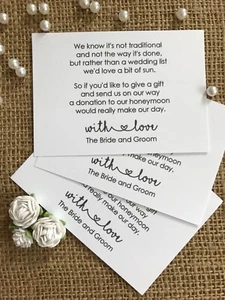 100 WEDDING INVITATION INSERT CARDS GIFTS MONEY REQUEST POEM GUEST INFORMATION - Picture 1 of 1