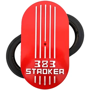 383 STROKER - 15" Oval Air Cleaner Kit - RED - SBC Die-Cast Raised Logo - Ansen - Foto 1 di 3
