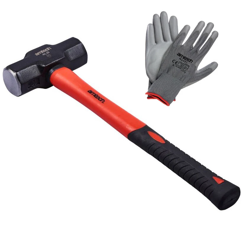 4lb / 1.8KG Martillo de trineo Eje de fibra de vidrio Tratamiento térmico Demolición forjada + Guantes Foto 1 de 1