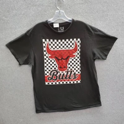 Chicago Bulls Men T-Shirt Large Black UNK Logo Check Filled Short Sleeve Tee - Imagem 1 de 4
