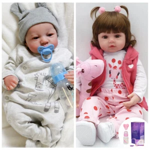 18" Reborn Dolls Twins Realistic Newborn Baby Boy Girl Vinyl Silicone Babies Toy - Picture 1 of 23