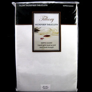 White Microfiber Tablecloth Wipe Clean 60" x 84" Liquids Bead Up Tillary - Picture 1 of 4