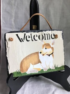 Vintage Slates Ornate Stenciled Corgi Dog Welcome Sign 6” X 8” New With Tags - Picture 1 of 12