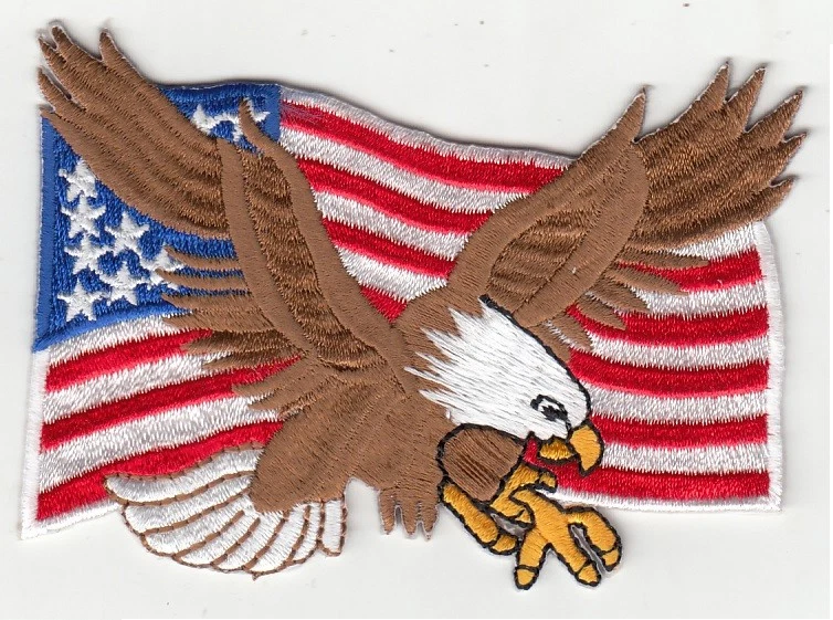 50 Pcs Flying Eagle on USA Flag Embroidered Patches 3.5"x2.5" iron-on - Image 1 of 1