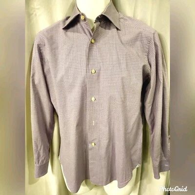 Mens Mastai Ferretti Purple Plaid Dress Shirt Sz 14 1/2  31/32 Missing one... - Image 1 of 4