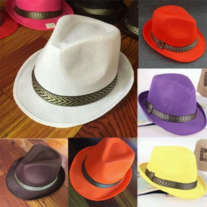 Unisex Men Women Wide Brim Hat Fedora Straw Cap Sun Panama Trilby Summer Beach - Picture 1 of 21