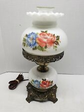Vintage Accurate Casting Milk Glass Ruffled Top Hurricane Lamp Red Blue Floral