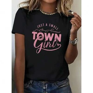 Women's Letter Printed Round Neck T-shirt, Fashionable Seasonal Top - Picture 1 of 12