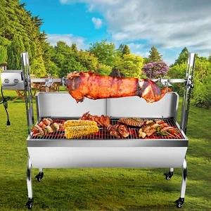 Stainless Steel Rotisserie Grill with Back Cover Guard Lamb Charcoal Roaster - Picture 1 of 11