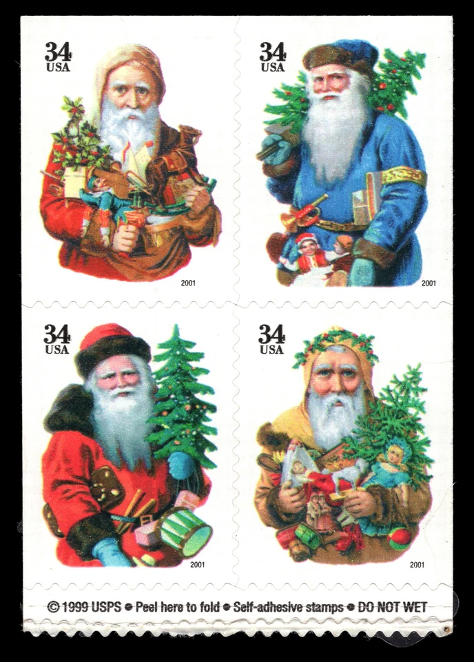 US Scott # 3540c, Santa Chromolithographs, Block of (4) 2001 34¢ Stamps, MNH - Image 1 of 1
