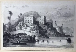 Antique Steel Engraving Print Indian  Art Sungi Dullan Raj mahal Central Ruins - Picture 1 of 3