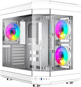 GameMax Hype White Mid-Tower ATX Gaming PC Case Dual Chamber Tempered Glass NEW - Picture 1 of 5