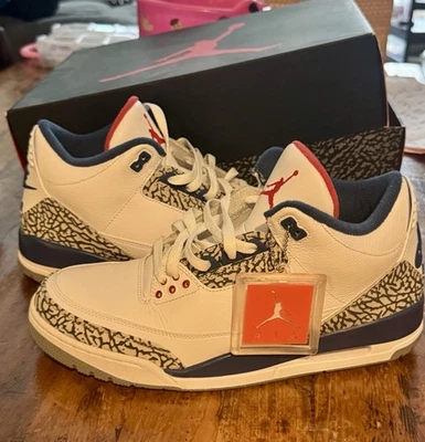 Размер 11 - Jordan 3 ретро оригинальный средний истинно синий носили один раз без пожелтения оригинальной коробки - Изображение 1 из 4