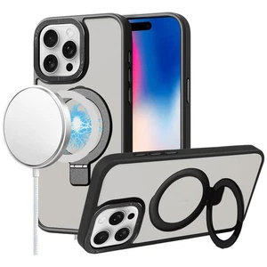 For iPhone 16 Pro 6.3in Case Metallic Magnetic Circle Ring Stand +Tempered Glass - Imagen 1 de 15
