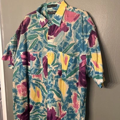 Camisa Genera De Colección Años 90 Para Hombre XL 17.5 Manga Corta Abotonada Abstracta/Colorida Foto 1 de 4