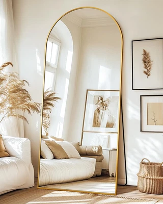 Espejo de longitud completa arqueado Suidia, espejo de piso independiente 68"X26", soporte de piso Foto 1 de 4