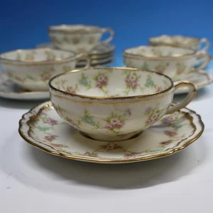 Haviland Limoges - Schleiger 598 Pink Double Gold - 5 Cups and 8 Saucers - Picture 1 of 6