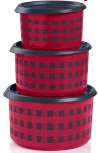 Tupperware Buffalo Plaid Canister Set โ 3 Piece โ Red & Black โ Brand New ๐คโค๏ธ - Picture 1 of 2