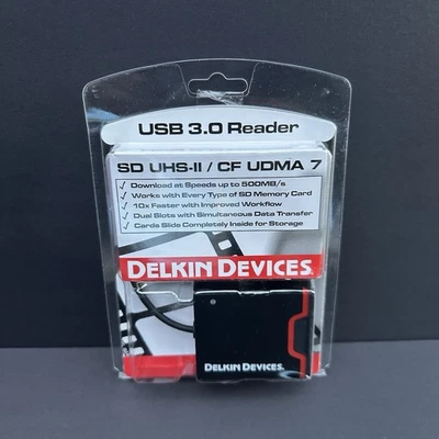 Delkin Devices USB 3.0 Dual Slot SD UHS-II CF Memory Card Reader Black New - Image 1 of 3