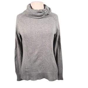 Athleta Damen Pullover grau Wasserfallausschnitt Baumwolle Kaschmir Gr. M Freizeit - Bild 1 von 11